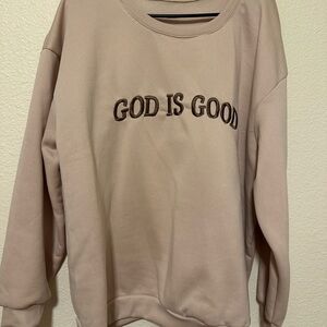 Beige Sweatshirt with Inspirational Embroidery